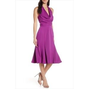NEW Harlyn Purple Halter Midi Dress Plunge XS
